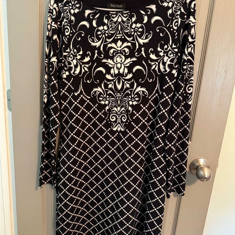 White House Black Market Black and White Long Sleeve Dress